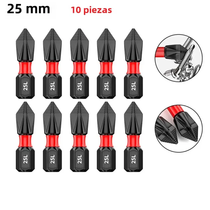 Juego De 10 Piezas De Bitas De Destornillador De Impacto Magnético PH2 Antideslizantes Largas Para Perforación Y Herramientas Eléctricas Acero De Carbono Multifuncional - 1