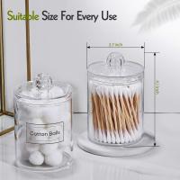 Juego de 4 dispensador de soporte para Bola de algodón, hisopos de algodón redondos, hilo dental-10oz frasco de plástico transparente para organización de almacenamiento de bote de baño, organizador de maquillaje de vanidad - details 1