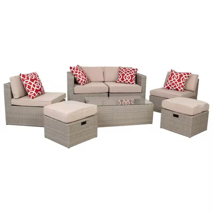 WANDERLUST DECO Conjunto de Muebles para Terraza: Mesa, Sofá, 2 Sillones y 2 Reposapies - 1