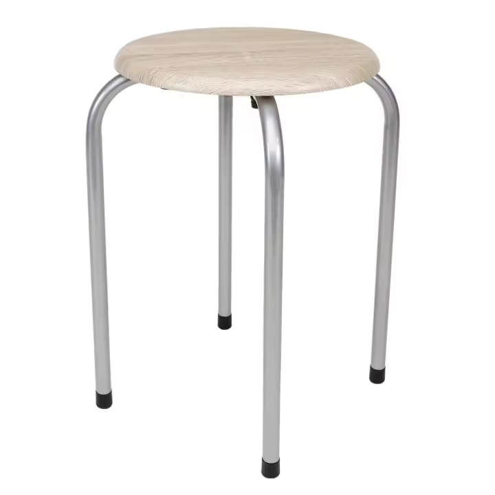 The Secret Home - Taburete de Metal con Base de Madera - Banqueta Apilable - Alto. 45 cm x Diámetro. Ø30 cm - 1