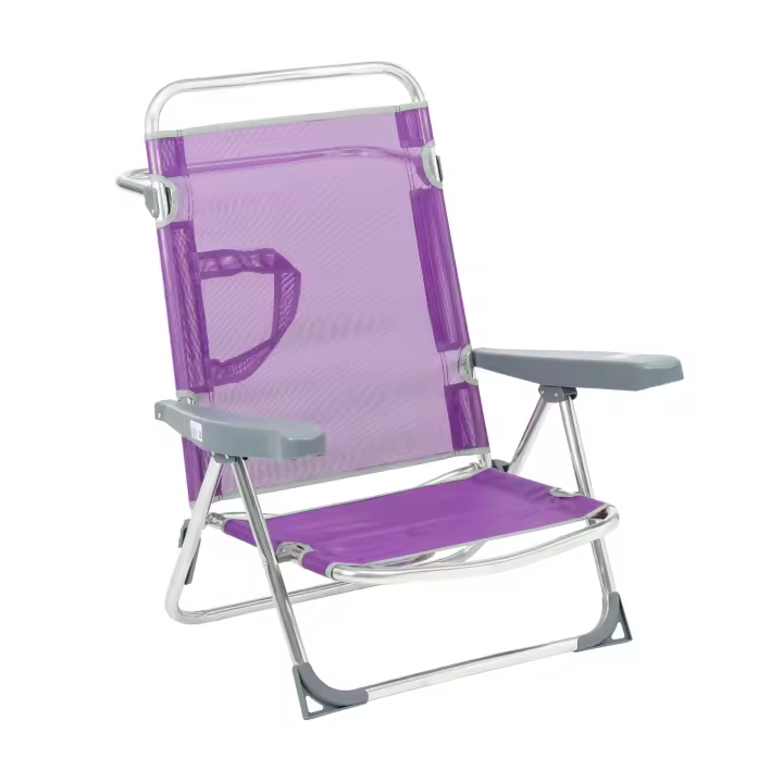 SILLA DE PLAYA BAJA ALCO COLOR LILA CON ASA Y PATA TRASERA PLEGABLE - 1