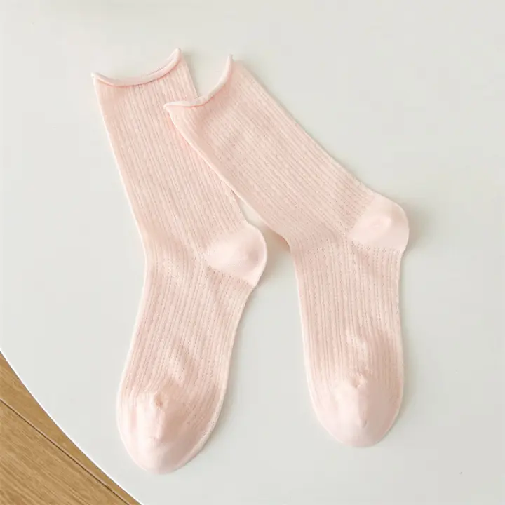 Calcetines Para Mujer Verano Delgados Color Caramelo Hueco Suéter Casual Básico Dulce Moda Largo Cómodo Talla Única Color Sólido - 1