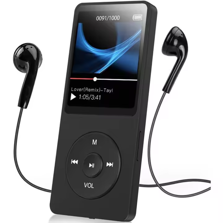 Reproductor MP3 Bluetooth 5.0 Sport 64GB con pantalla TFT a color de 1,5 pulgadas, mini reproductor de música con clip, admite tarjeta SD de hasta 128GB, con botón de volumen independiente, radio FM, podómetro - 1