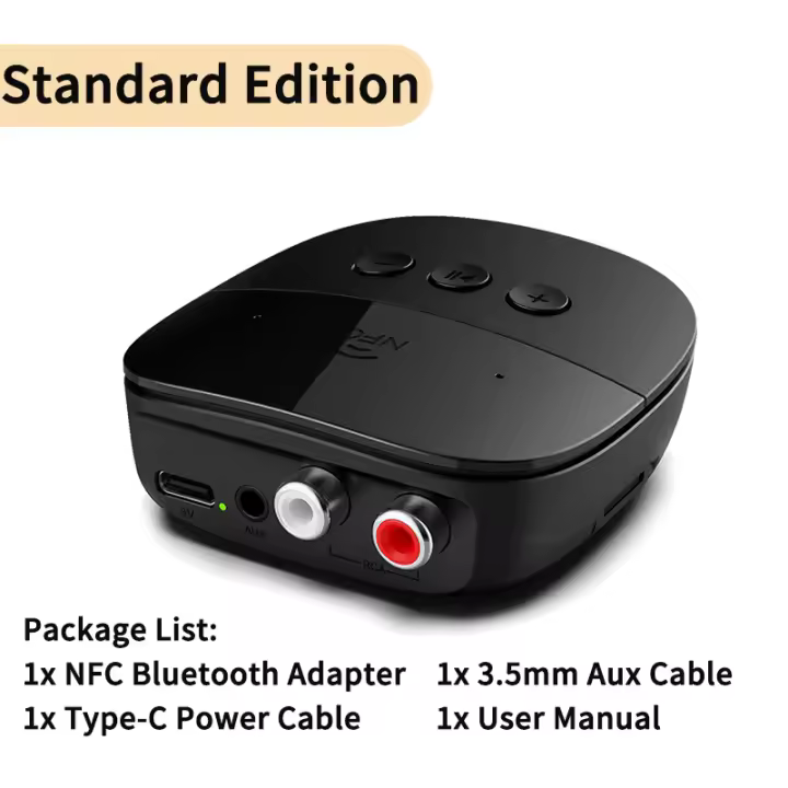 Receptor de Audio con Bluetooth 5,0, NFC, disco U, RCA, 3,5mm, AUX, USB, adaptador inalámbrico de música estéreo con micrófono para Kit de coche, amplificador de altavoz - 1