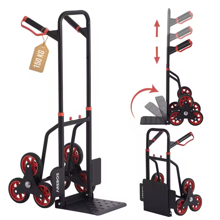AREBOS Carretilla de mano Carro de transporte 150kg plegable Carro salvaescalera - 1