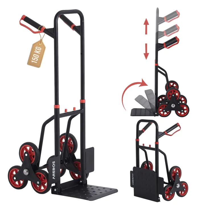 AREBOS Carretilla de mano Carro de transporte 150kg plegable Carro salvaescalera - 1