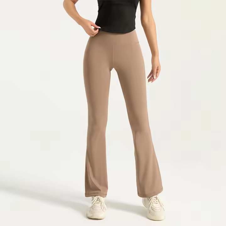 Pantalones acampanados de yoga con cintura alta y levantamiento de glúteos, medias deportivas transpirables sin costuras para fitness nude - 1