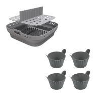 Parrilla De Silicona Para Air Fryer BPA Free Con 4 Copas Para Huevos 8.5 Pulgadas Placa De Almohadilla Plegable Para Airfryer Con Copos De Hornear Ecológico - details 3
