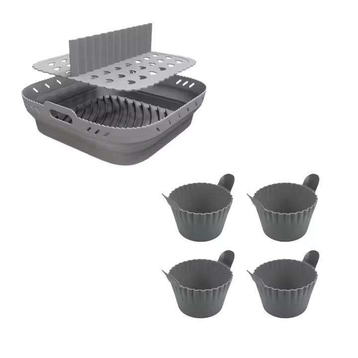 Parrilla De Silicona Para Air Fryer BPA Free Con 4 Copas Para Huevos 8.5 Pulgadas Placa De Almohadilla Plegable Para Airfryer Con Copos De Hornear Ecológico - 1