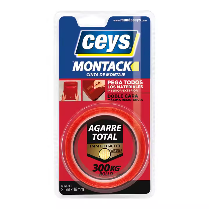 Cinta Montaje Doble Cara Montack Transaparente Extrafuerte Blister 2,5 M x 19 MM Ceys - 1