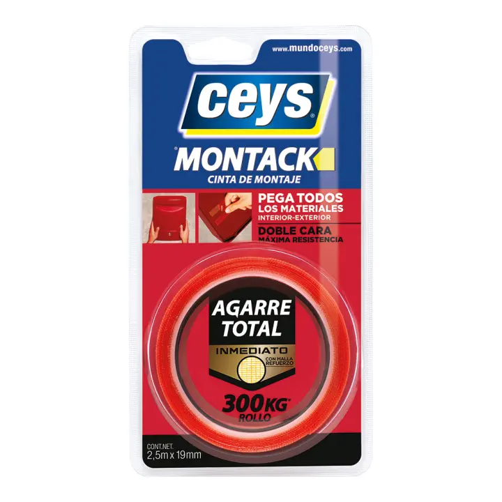 Cinta Montaje Doble Cara Montack Transaparente Extrafuerte Blister 2,5 M x 19 MM Ceys - 1