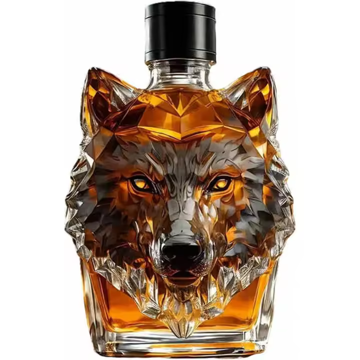 Escultura artística - Botella de whisky de 350 ml con forma de cabeza de lobo, decantador de whisky de cristal con forma de animal (2025), regalo coleccionable - 1