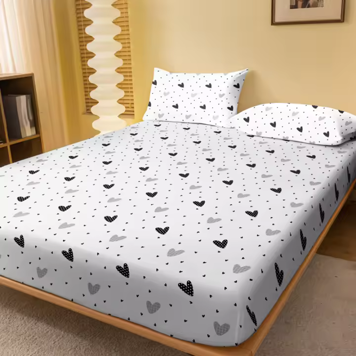Edredón De Cama Con Patrón De Corazones Blancos 1 Pieza Funda Para Colchón Imprimida En Poliéster 100% Para Dormitorio - 1