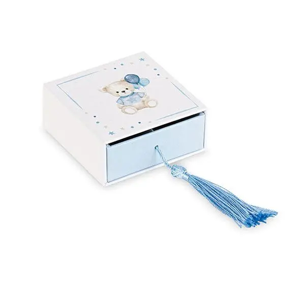 Cupid & Co. Oso Azul Caja con Inserto y Borla 70x70x30mm - 1