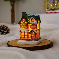 Adornos De Navidad LED Resina Casas Luz Destellos Figura De Hielo Hombre De Nieve Santa Claus Micro Paisaje Decoración Para Cabina - details 4