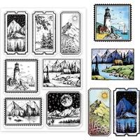 1pc Estampas Retro De Paisaje Para Scrapbooking DIY Lighthouse Montaña Bosque Vintage Silicona Transparente Sellado De Sello - details 0