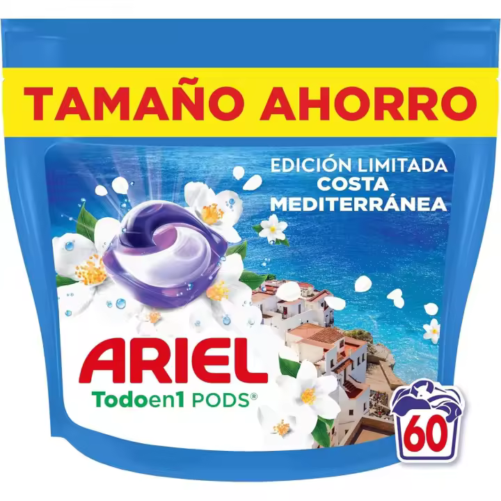 Ariel Todo en 1 PODS Brisa Marina Y Jazmín, Edición Limitada Costa Mediterránea, Detergente Líquido Para Lavadora En Cápsulas, 60 Lavados - 1