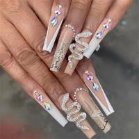 Juego De 24 Uñas Postizas Con Diseño De Flor Y Forma De Coffin Largas Ballerina Frases Francesas Acrílicas Cubiertas Por Encima Para Uñas Artísticas - details 5