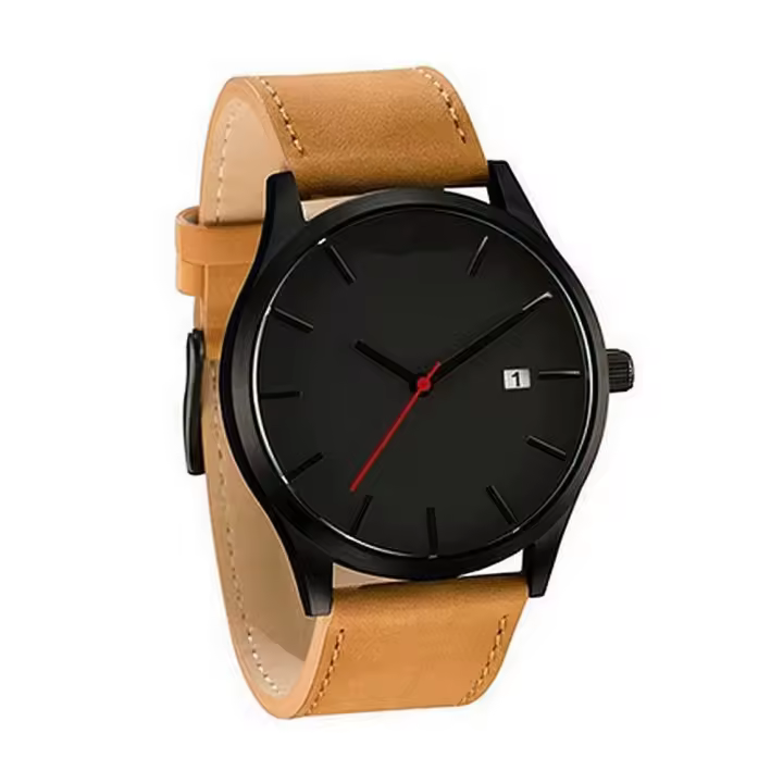 Reloj De Pulsera De Cuarzo Analógico Para Hombres Con Correa De Cuero Moda Coupl Fashion Estilo Business Resistente Al Agua - 1
