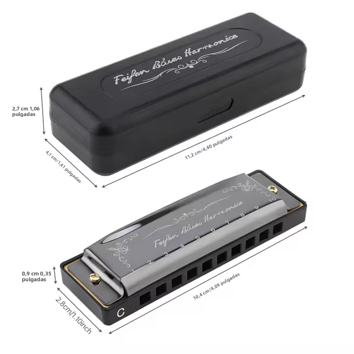 Harmonica Blues De 10 Agujeros 20 Aros Para Principiantes Con Placa De Arcilla De Cobre Marrón / Negro Regalo De Órgano De Bocina - 1