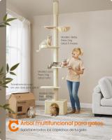Árbol para Gatos, Torre de Suelo a Techo, Altura Ajustable 231-291 cm, Alto y Multinivel, Diámetro 11 cm, Gruesos Postes, Cueva, Hamaca, Plataforma - details 1