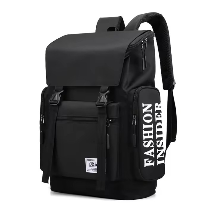 Mochila informal de negocios de gran capacidad para hombre, de marca moderna, para tiro callejero, para estudiantes de secundaria, mochila de viaje multifuncional de color simple en contraste - 1