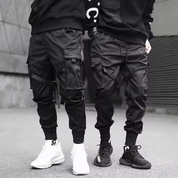 Pantalones De Jogger Harem Para Hombre En Color Negro Estilo Streetwear 2023 Pantalones Cargo Casual Con Bolsillos De Moda Oversize Para Verano - 1