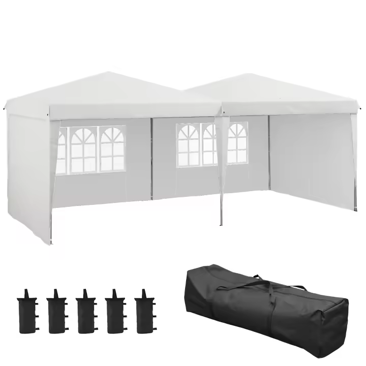 Outsunny Carpa Plegable 6x3 m con Paredes Laterales Carpa para Fiestas Altura Ajustable con Bolsa de Transporte Ruedas y 5 Bolsas de Arena para Exterior Jardín Patio - 1