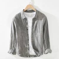 Camisa De Lino 100% Para Hombre Diseño Vintage Con Mangas Largas Cuello En V Casual Botones Ocultos Moda Moderna Para Oficina Y Uso Diario - details 4