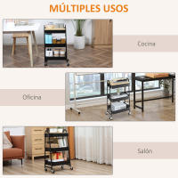 HOMCOM Carrito Auxiliar con Ruedas de 3 Niveles Carrito de Cocina con 3 Cestas de Acero y 1 Placa de Cubierta para Comedor Sala Baño 45x31x79,4 cm Negro - details 3