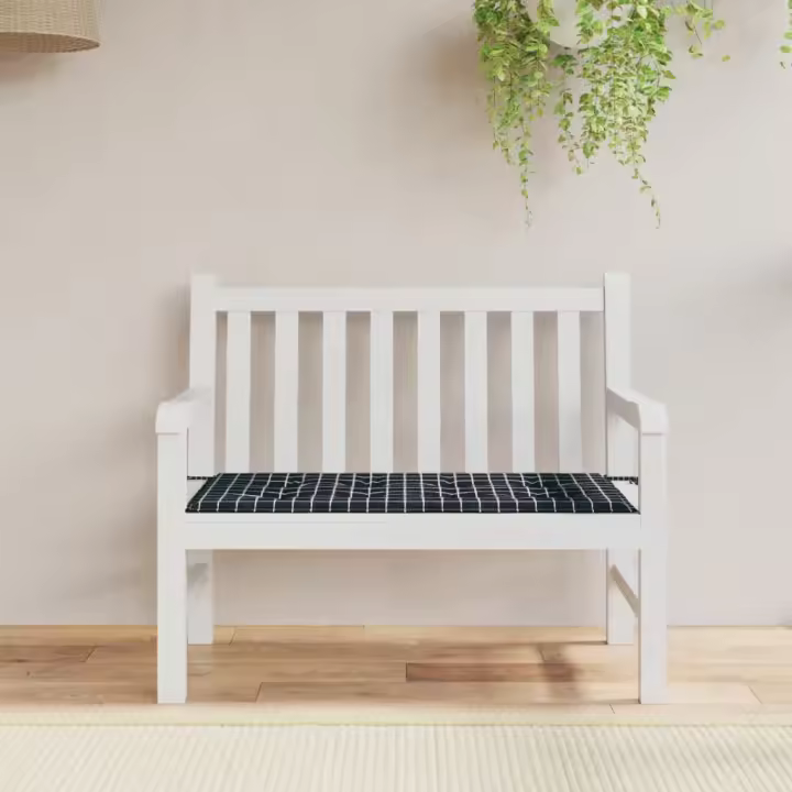 vidaXL Cojín de banco de jardín tela Oxford a cuadros negro 120x50x3cm - 1