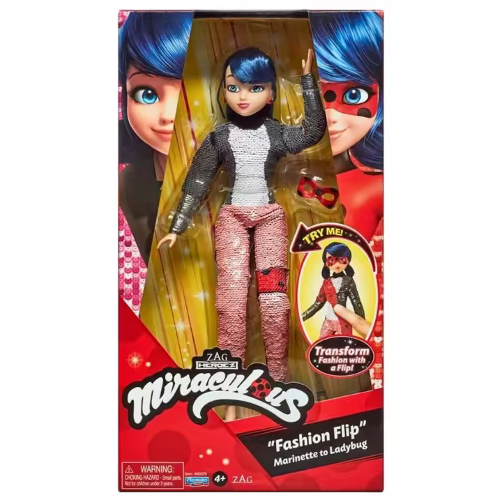 Miraculous Fashion Flip Marinette to Ladybug Muñeca con Lentejuelas – Marinette – Muñeca de 26 cm - 1