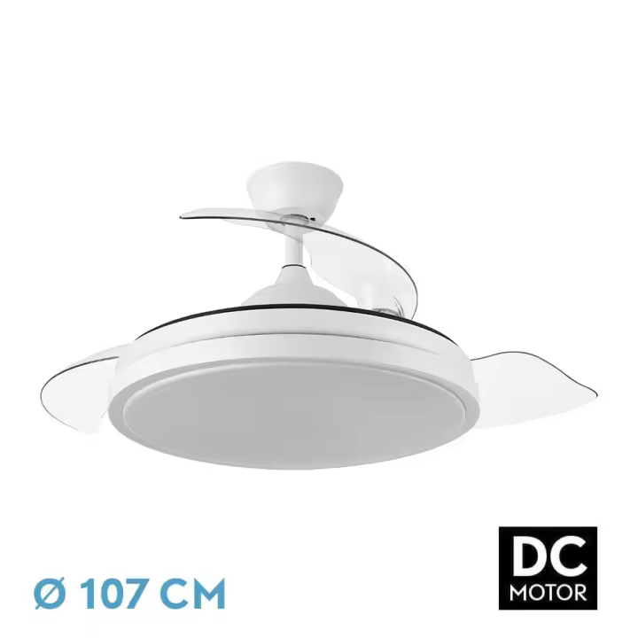 Ventilador de Techo con Luz Fabrilamp Escorpión de 59W Blanco - Silencioso y Eficiente - 3 Aspas Desplegables - Control Remoto y Temporizador - 3000-4000-6000K - Memoria de Color - 1