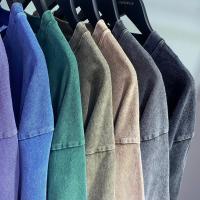 Camiseta Estilo Retro Americano Pesada De Color Sólido Para Hombres Y Mujeres Verano Moda De Calle Camiseta Bretona Antiguo Talla Grande Lavable - details 10