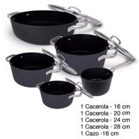 ARCOS Samoa - Batería de Cocina (5 Piezas + 4 tapas de vidrio) , Aluminio Forjado, Recubrimiento Antiadherente, Asas Acero Inoxidable Efecto Frio, Apta Cualquier Cocina, Horno y Lavavajillas, Full Induction, Sistema Ahorro Energético - details 1