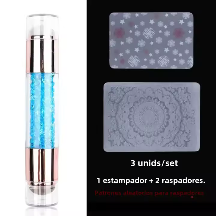 Set De 3 Piezas De Arte De Uñas Con Estampador De Silicona Y Cabezal Doble Manija De Cristal Estampado Fácil Herramienta De Placado Para Uñas - 1