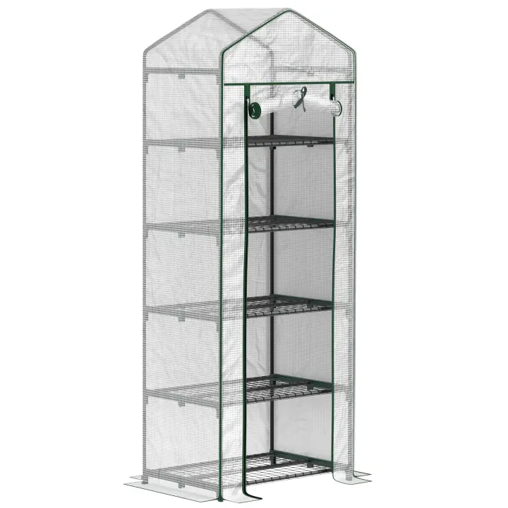 Outsunny Invernadero Pequeño Invernadero de Exterior con Estantes de 5 Niveles Puerta Enrollable con Cremallera y Marco de Acero Invernadero para Cultivar Plantas Flores 69x49x193 cm Transparente - 1