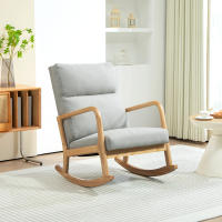 HOMCOM Mecedora Tapizada en Lino Silla Mecedora con Patas de Madera de Caucho y Reposabrazos Mecedora para Lactancia Carga 150 kg para Dormitorio Salón Gris - details 1