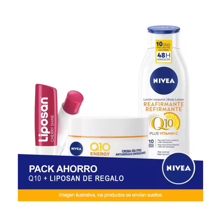 Nivea Q10 Pack ahorro - Crema facial de día y loción corporal + Liposan Regalo - 1