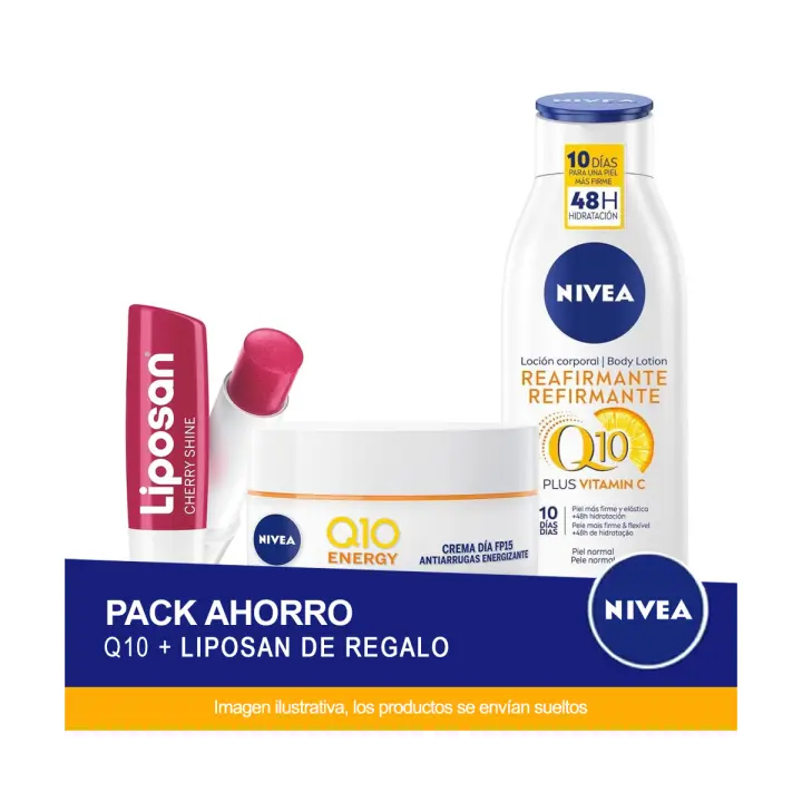 Nivea Q10 Pack ahorro - Crema facial de día y loción corporal + Liposan Regalo - 1