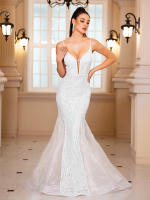 Vestido De Noche De Encaje Organza Blanco Con Vuelta Y Sin Mangas Para Bodas Y Fiestas De Compromiso Vestido De Mujer De Corte Mermaid De Largo Floor - details 15
