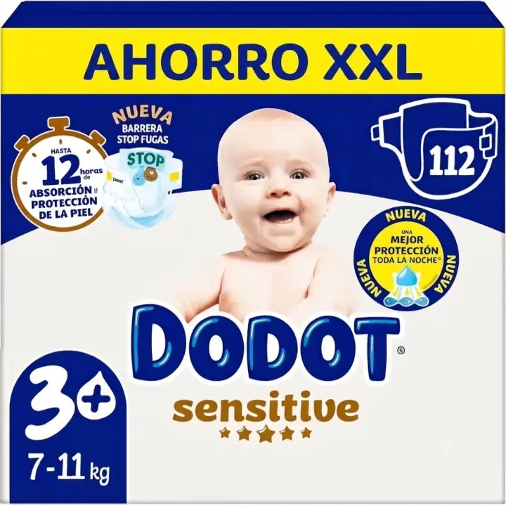 Dodot Sensitive Extra Pañal Bebé, Tallas 3+,4+,5+,6+  Pack mensual - 1