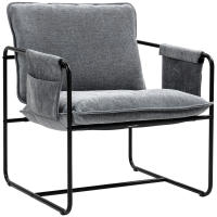 HOMCOM Butaca de Salón Sillón de Salón con Reposabrazos Bolsillos Laterales y Marco de Acero Butaca para Dormitorio Sala de Estar Carga 120 kg Gris - details 0