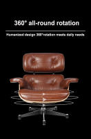 TY318 Classic Recliner Light Walnut Armchair With Waxing Cyan Cowhide Black Big Head Foot Swivel Deck Chair Lounge Chair Furniture - details 11