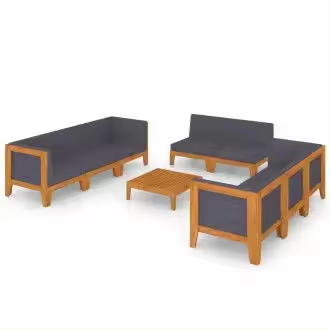 VIDAXL 3058121 conjunto de muebles de jardín de acacia natural con cojines color gris oscuro vida xl - 1