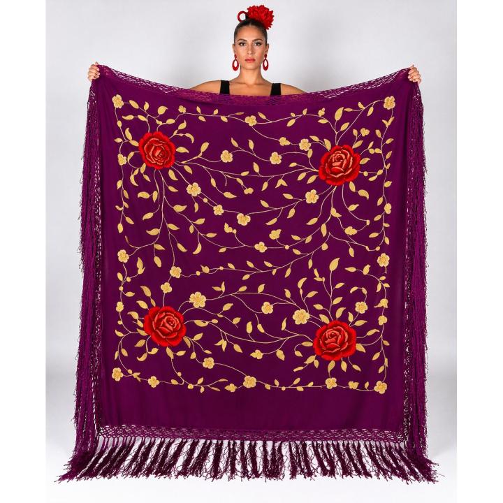 Mantón Flamenco Español Grande Bordado con Flecos Largos