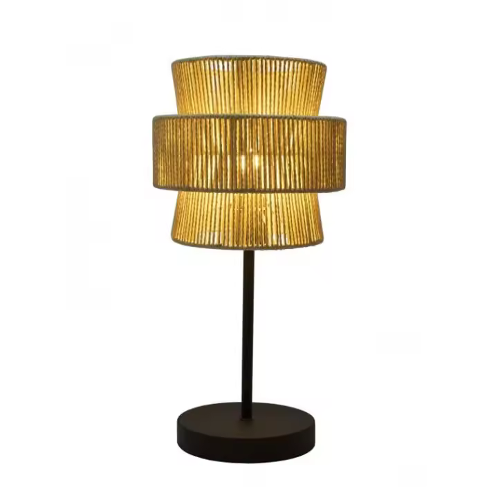 Lámpara sobremesa de cuerda color beige y base de metal negro. Bombilla E27. (DISPONIBLE LÁMPARAS Y PIE A CONJUNTO) Ref 1510-T - 1