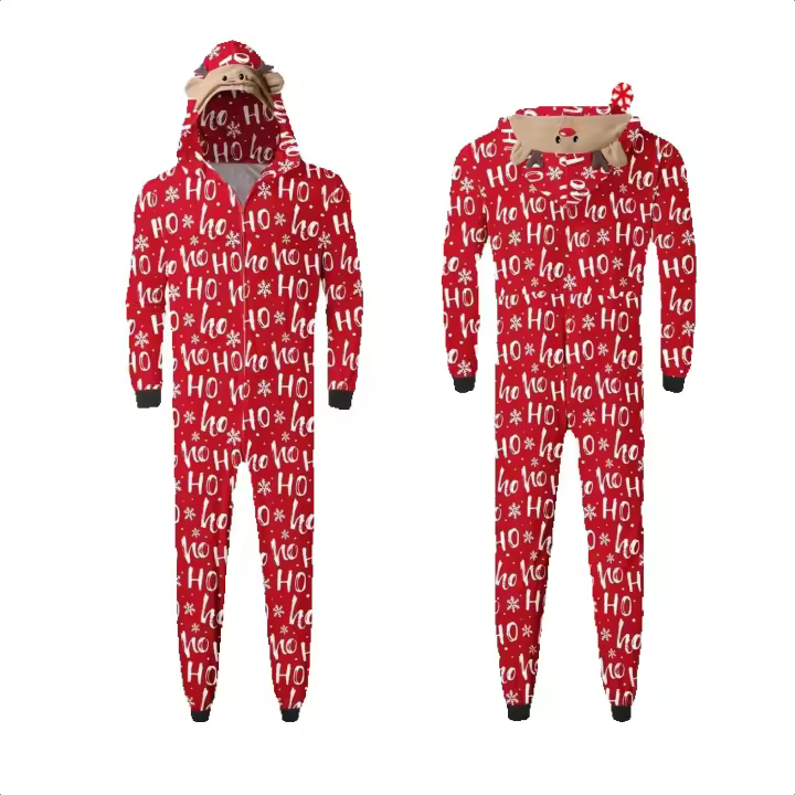 Mono con capucha de Navidad Pijamas Elk Loungewear Trajes, Conjuntos a juego de Navidad familiar - 1