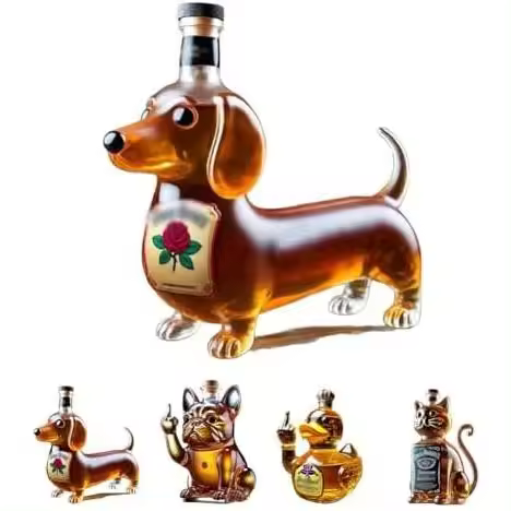 Decantador de Whisky Woof, botella de whisky de cristal con forma de perro salchicha para decoración de bar, hogar y oficina, decantador único de perro salchicha esculpido en 3D para amantes del vino y los perros, regalo para el Día del Padre (A) - 1