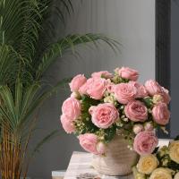 Bouquet De Flores Artificiales Peonía Rosa Púrpura 30cm 5 Cabezas Grandes Y 4 Brotes Pequeños Decoración Para Casamiento Y Hogar - details 4